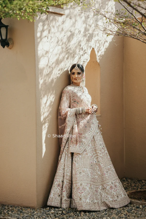 Royal bridal lehenga featuring detailed embroidery for a bold and sophisticated Indian bridal look.
