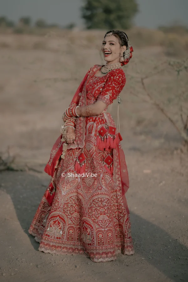 Timeless embroidered bridal lehenga combining traditional Indian craftsmanship with contemporary bridal styling, embroidery speaks richness here.