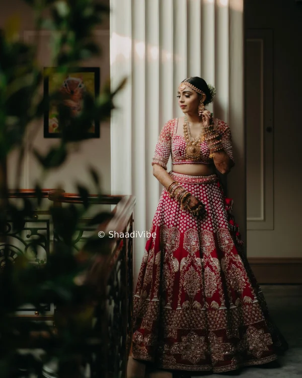 Timeless embroidered bridal lehenga combining traditional Indian craftsmanship with contemporary bridal styling.