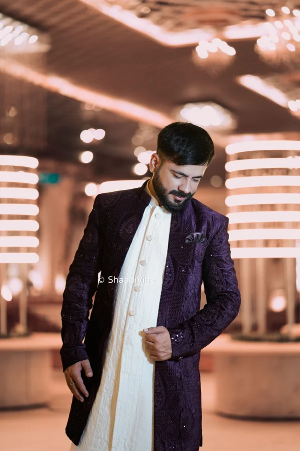Open jacket with long front open kurta for your pre wedding festivities.