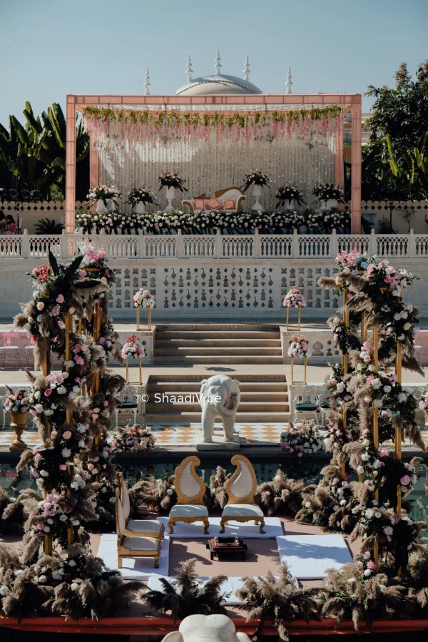 Elegant peach and white wedding decor
